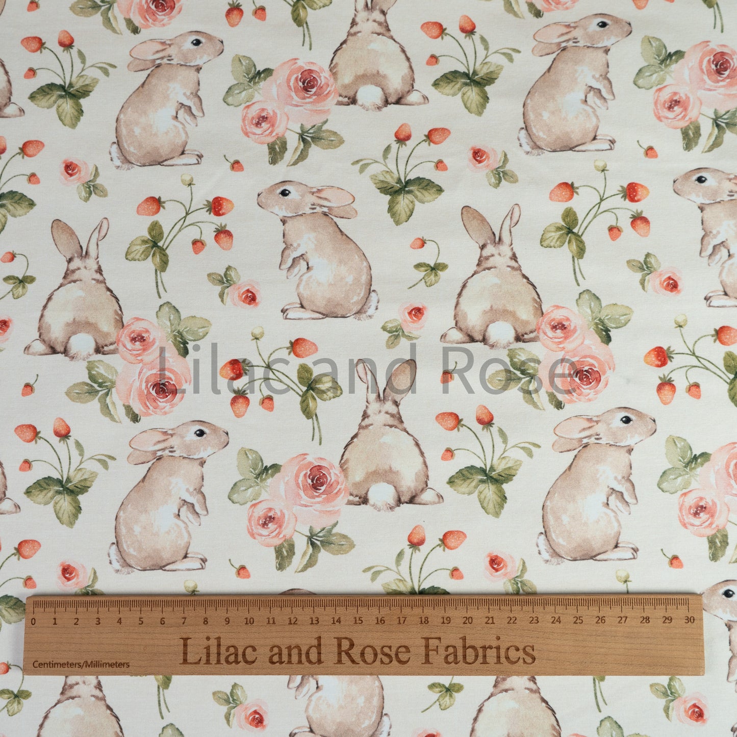 Cotton Jersey - Strawberry Rabbit in Cream (Exclusive)