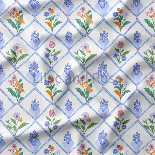 PRE-ORDER -  Blue and White Diamond Floral