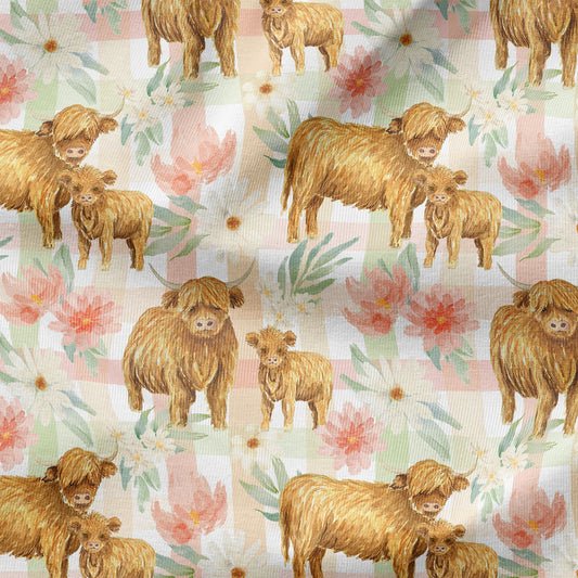 PRE-ORDER - Floral Highland Cow Gingham