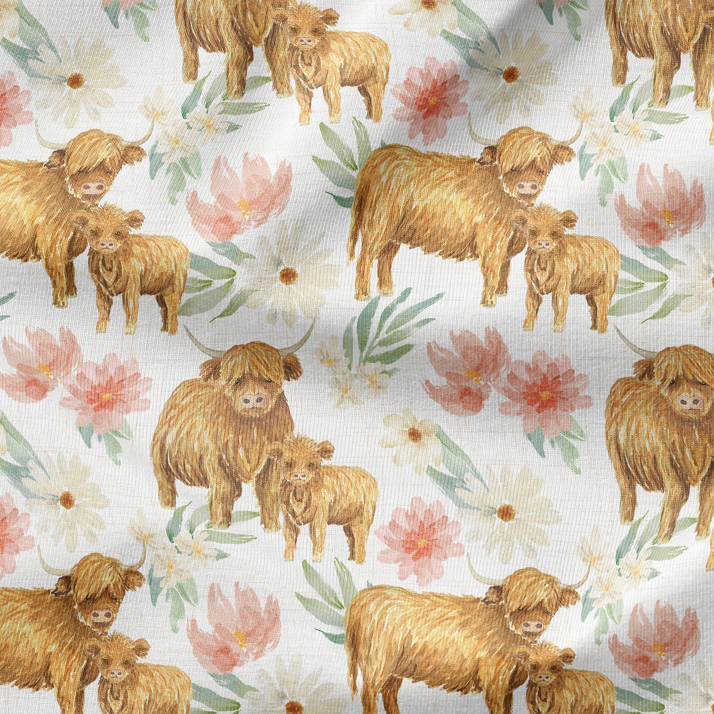 PRE-ORDER - Floral Highland Cow White