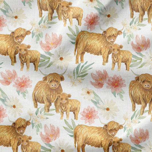 PRE-ORDER - Floral Highland Cow White