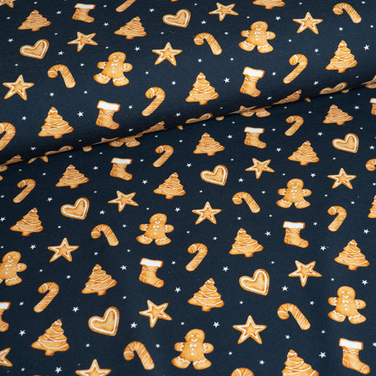 Remnant 79cm - Cotton Jersey - Christmas Gingerbread in Midnight (Exclusive)