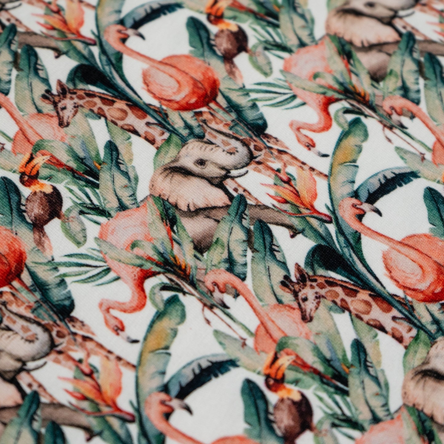 Cotton Jersey - Jungle Animals and Flamingos
