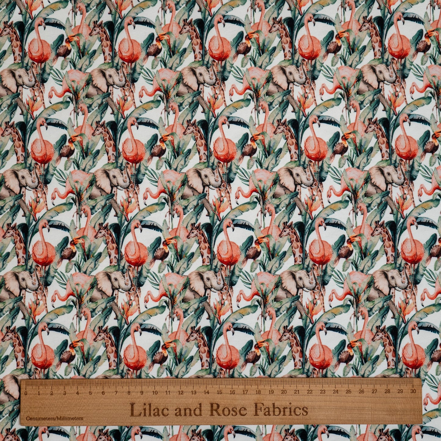 Cotton Jersey - Jungle Animals and Flamingos